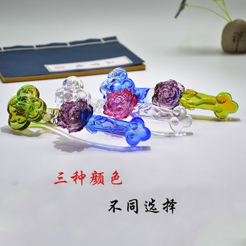 琉璃牡丹如意摆件桌面装饰品结婚礼物金婚纪念品办公礼品手工制