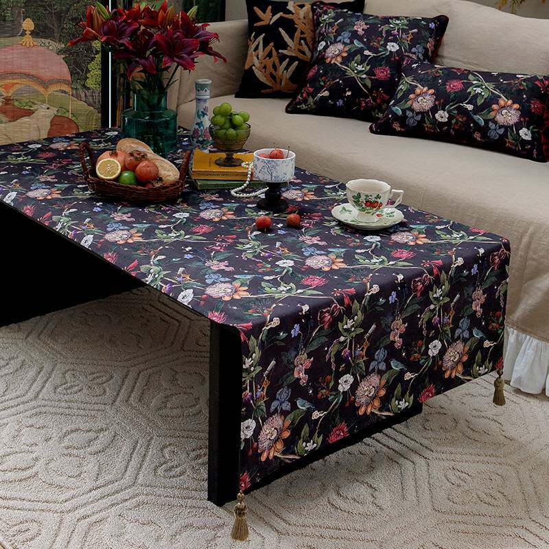 美式桌布茶几台布法式复古轻奢感防尘客厅黑色电视柜盖布