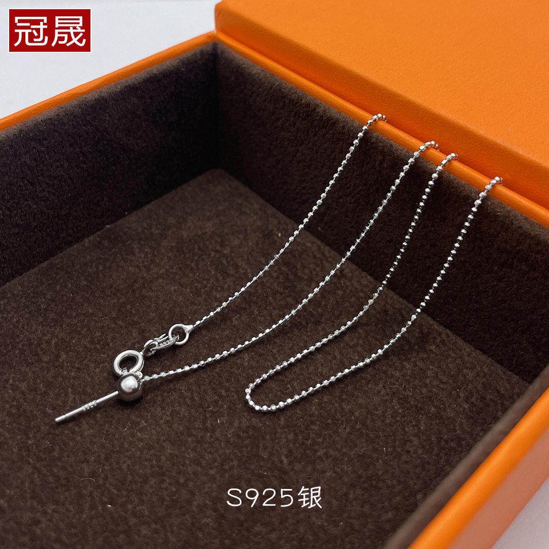 S925纯银针式 万能银链可穿吊坠项链 女锁骨链可调节素链穿珠裸链