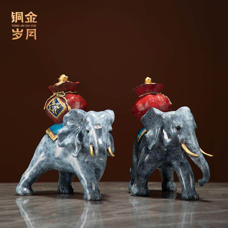 铜金岁月吉祥送宝大象铜摆件吸财吸福铜象公司乔迁新居入伙送礼品