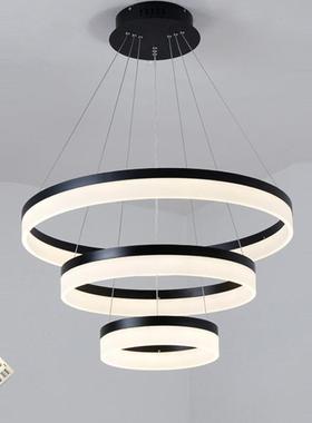 北欧LED亚克力吊灯现代简约客厅卧室创意三圈圆环餐厅铝材吊灯