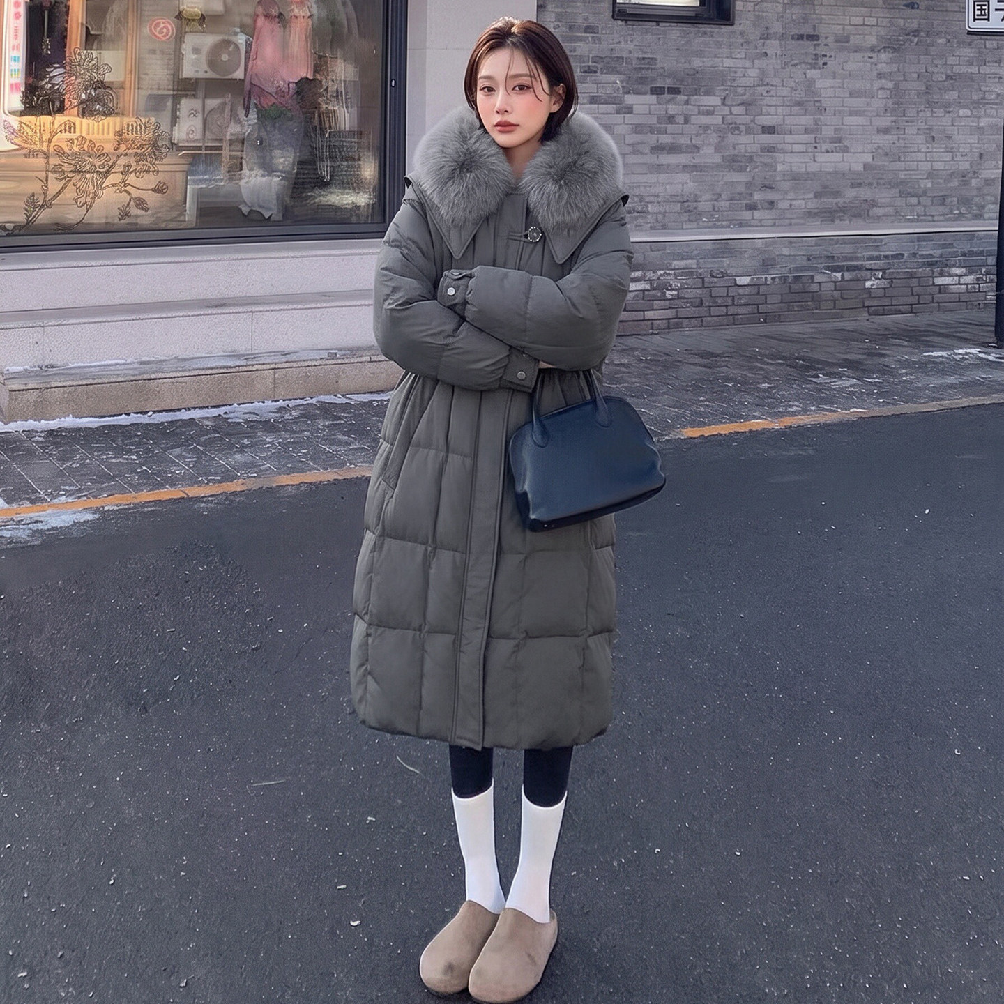 SIYU斯羽大毛领披肩宽松羽绒服女