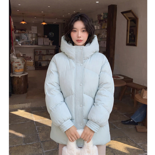 SIYU斯羽 90白鸭绒雾霾蓝26冬季新款连帽泡芙高级感外套羽绒服女