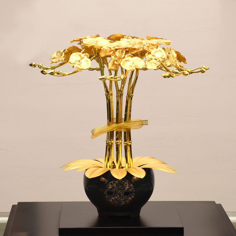 黄金工艺品24K金箔蝴蝶兰别墅酒店装饰摆件乔迁开业送朋友送客户