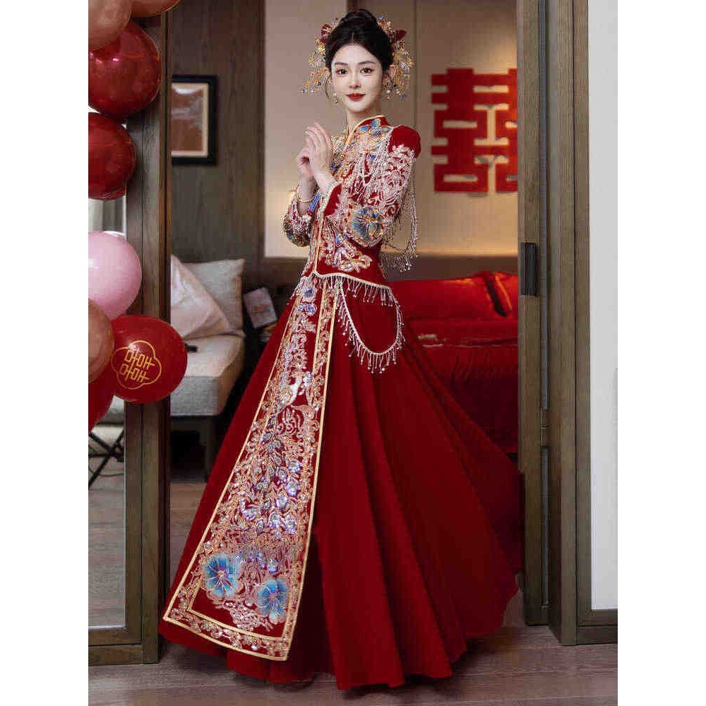 重工奢华丝绒秀禾服中式婚服新娘结婚礼服高端撞色嫁衣敬酒服秀和