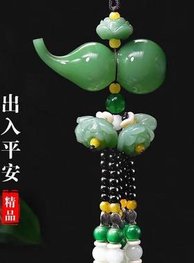 L924 现代化时尚质感家居装饰爆款品深绿玉空心葫芦摆件