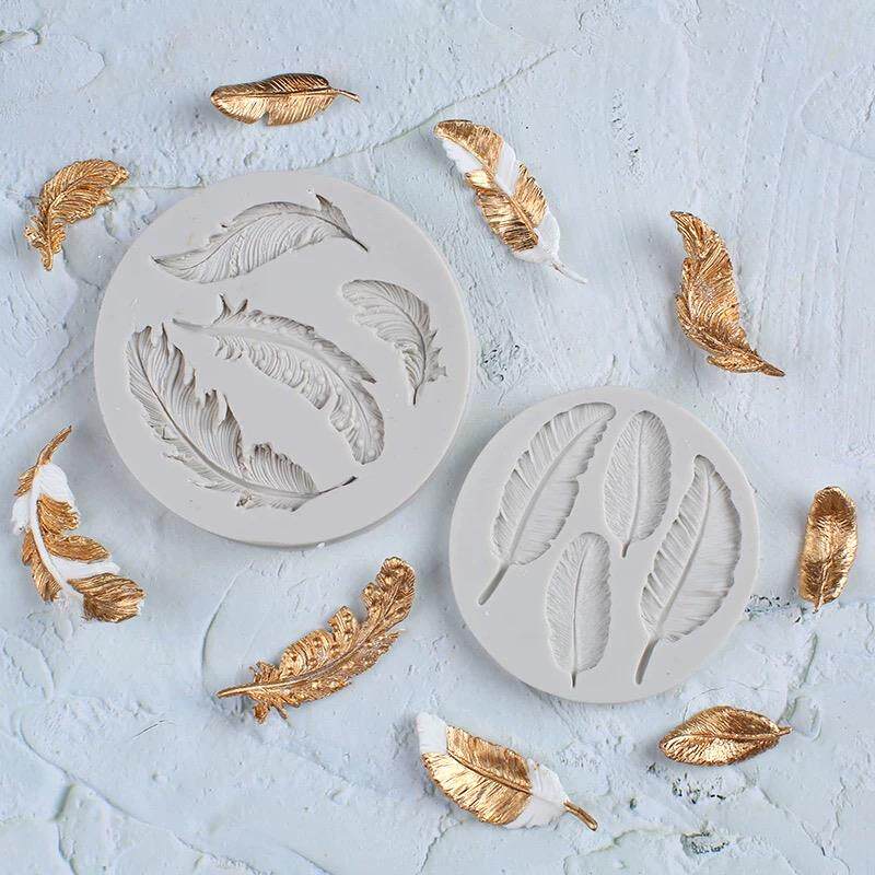 羽毛纹理印花翻糖硅胶模具DIY巧克力蛋糕装饰粘土模烘焙工具磨具