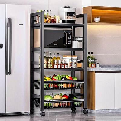 厨房微波炉置物架家用多功能烤箱零食储物架子落地多层放菜收纳架