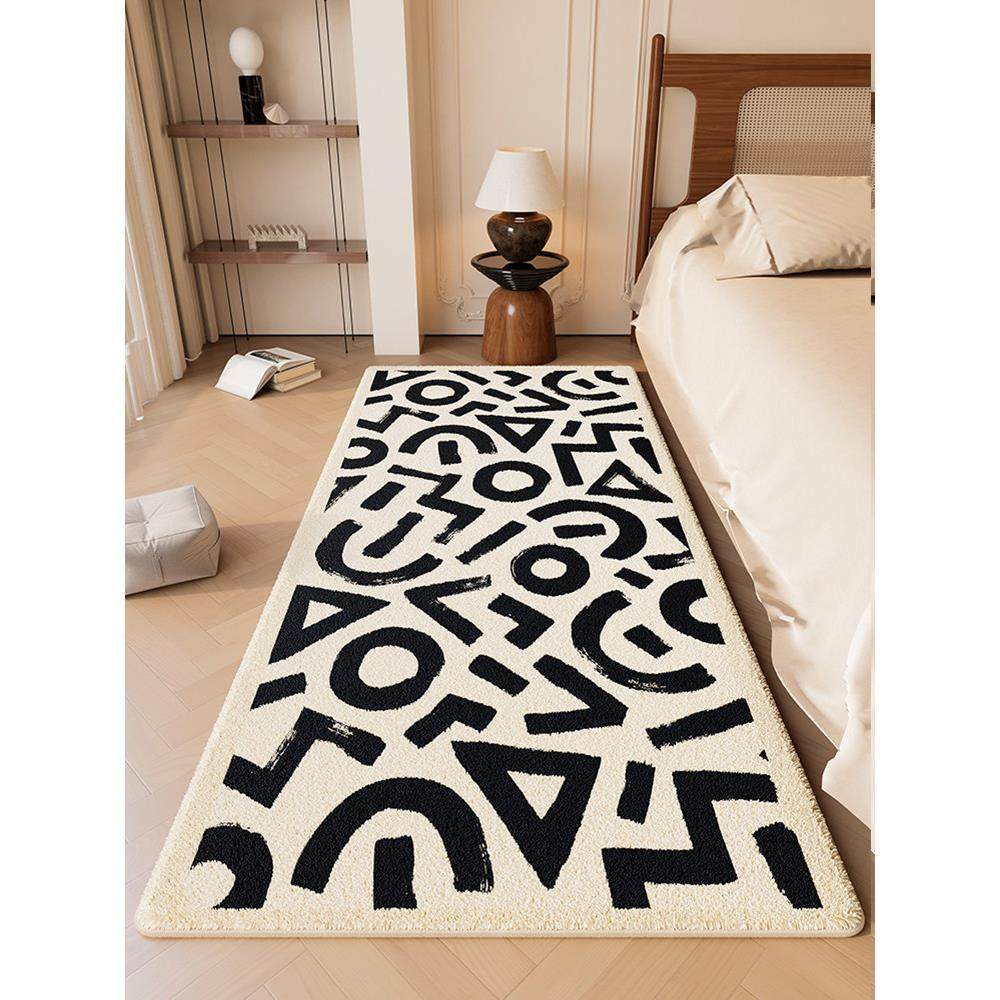 地毯原创设计黑白风格的卧室地毯无障碍豪华高端床前毛毯主卧室床,居家布艺,床边毯,淘宝优惠券,粉丝福利购,淘宝优惠卷