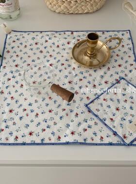 henceforth蓝色碎花杯垫双层餐巾方巾餐垫隔热垫韩式ins风装饰