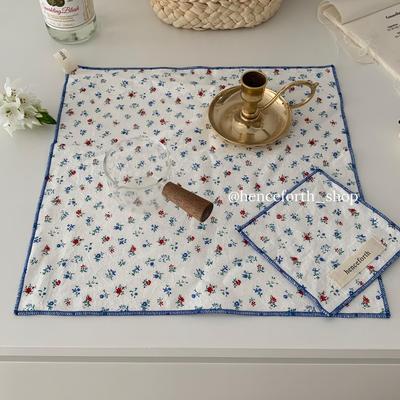 henceforth蓝色碎花杯垫双层餐巾方巾餐垫隔热垫韩式ins风装饰