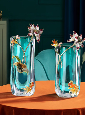 珐琅彩琉璃花瓶摆件高端工艺品客厅玄关柜电视柜装饰家居高档摆件