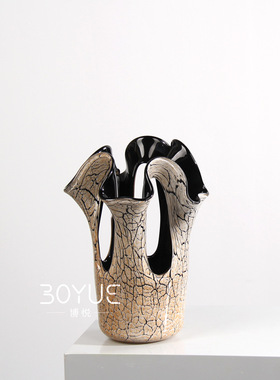 中古风不规则镂空裂变琉璃花瓶酒店样板间创意艺术家居装饰摆件