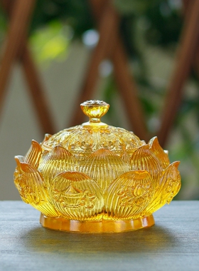 古法琉璃香炉家用室内沉香檀香盘香茶道摆件莲花八吉祥香熏炉礼品