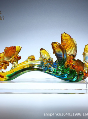 琉璃工艺品六鱼如意摆件客厅家用乔迁新居礼物搬新家房子礼品大气