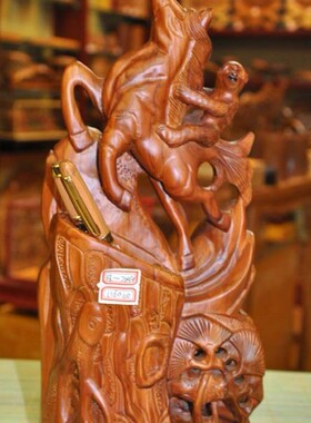 桃木工艺品桃木剑 马上封侯笔筒FL-2049肥城福临木质现代装饰