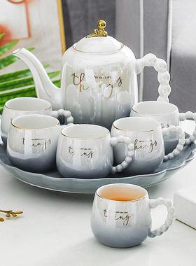 潮州陶瓷珠把手客厅办公套装水具珍珠珠光釉圆转盘水具