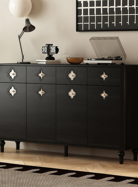 法式复古黑色鞋柜实木家用入户门口进门靠墙2026新款室内储物柜子