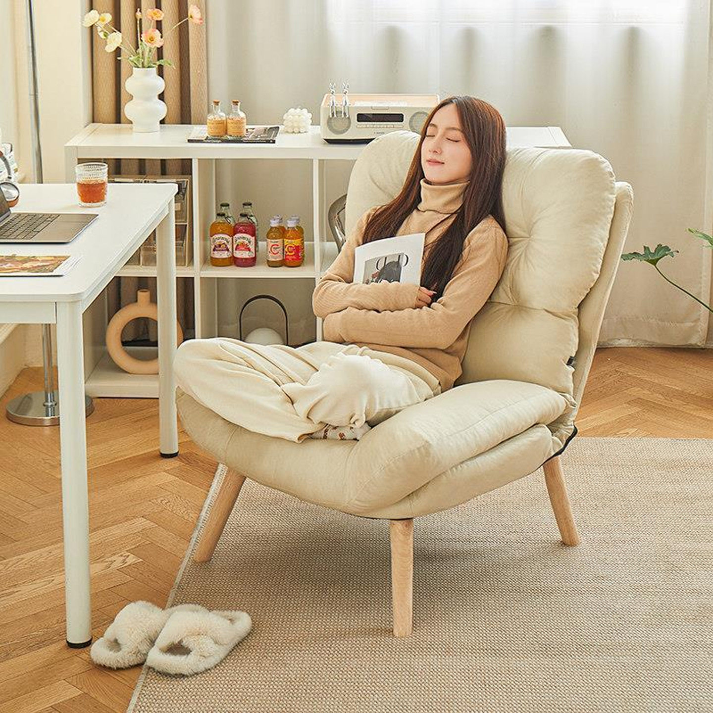 懒人沙发可躺可睡卧室躺椅家用阳台休闲椅子单人小沙发书房书桌椅