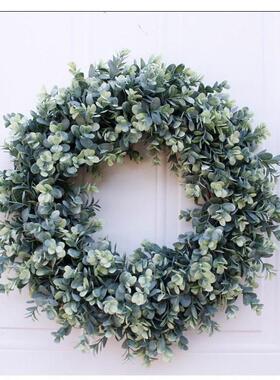 绿色植物草环仿真植物环黄杨46cm花环门饰美式墙壁挂件尤加利假花