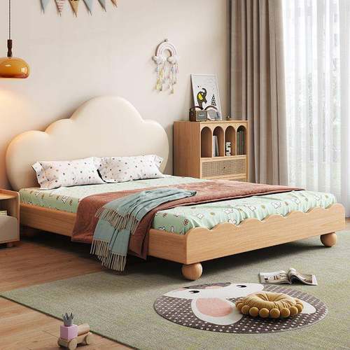 高品质全实木云朵儿童床简约现代女童公主床奶油风网红软包圆脚床