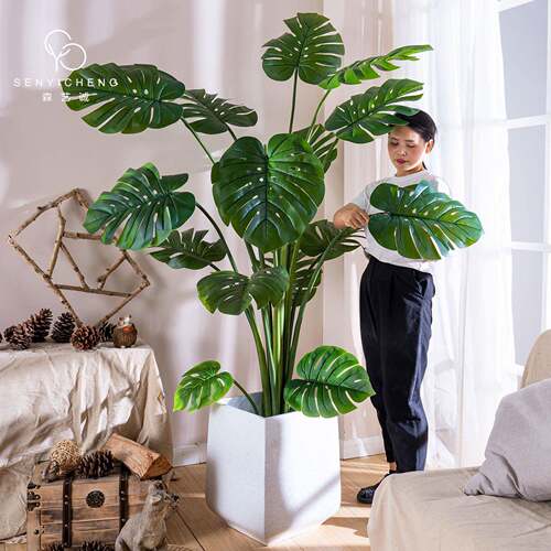 仿真多杆龟背植物假树绿植盆栽室内客厅仿生大叶龟背竹装饰摆件
