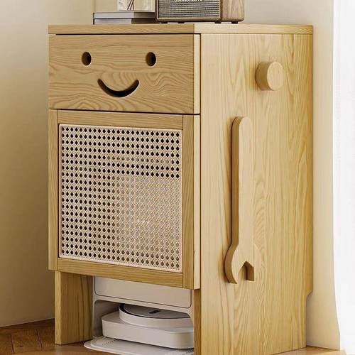 藤编实木扫地机器人收纳云鲸石头科沃斯客厅收纳柜适配分层储物柜