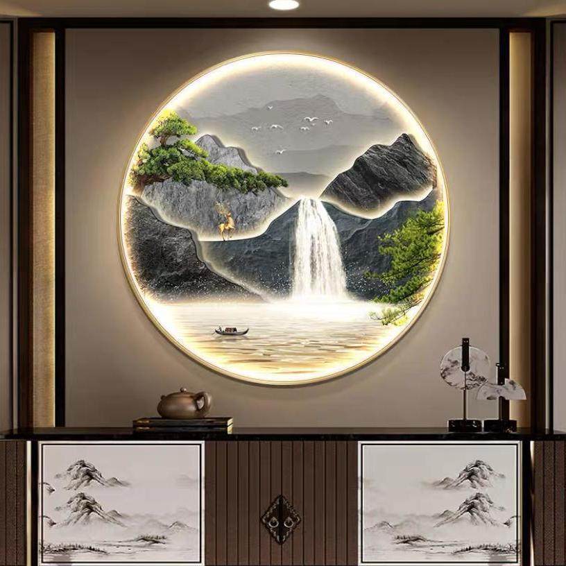 流水生财玄关装饰画感灯画大气山水画客厅挂画新中式圆形壁画,自行车/骑行装备/零配件,更多零件/配件,淘宝优惠券,粉丝福利购,淘宝优惠卷