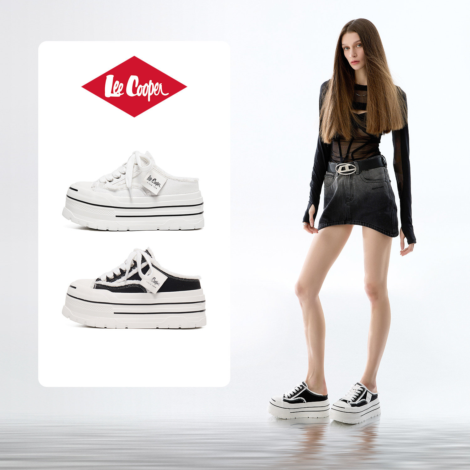 Lee Cooper厚底板鞋女2026新款春夏时尚内增高帆布鞋一