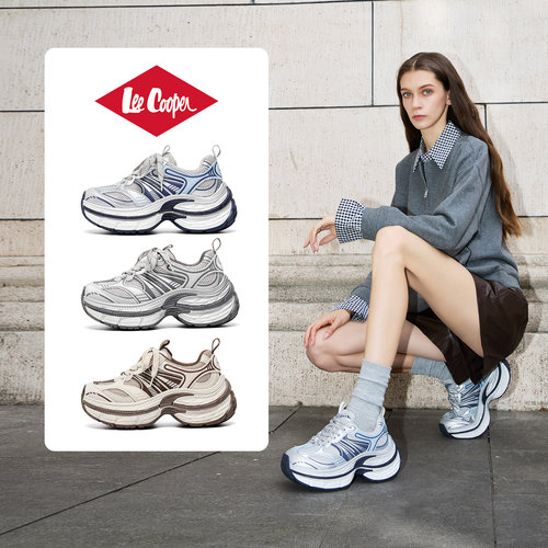 LeeCooper厚底老爹鞋女款2026新款春季网面透气8cm增高鞋休闲女鞋