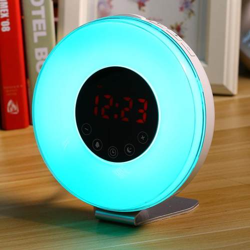 新品自然唤醒睡眠灯闹钟模拟日出日落多彩变色调光LED小夜灯台钟