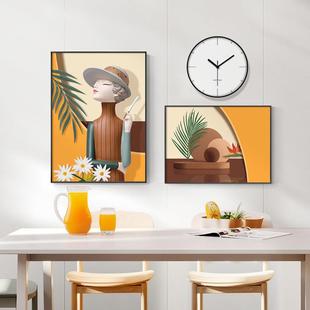 北欧餐厅装饰画带钟表创意饭厅餐桌墙面组合挂画现代简约客厅壁画