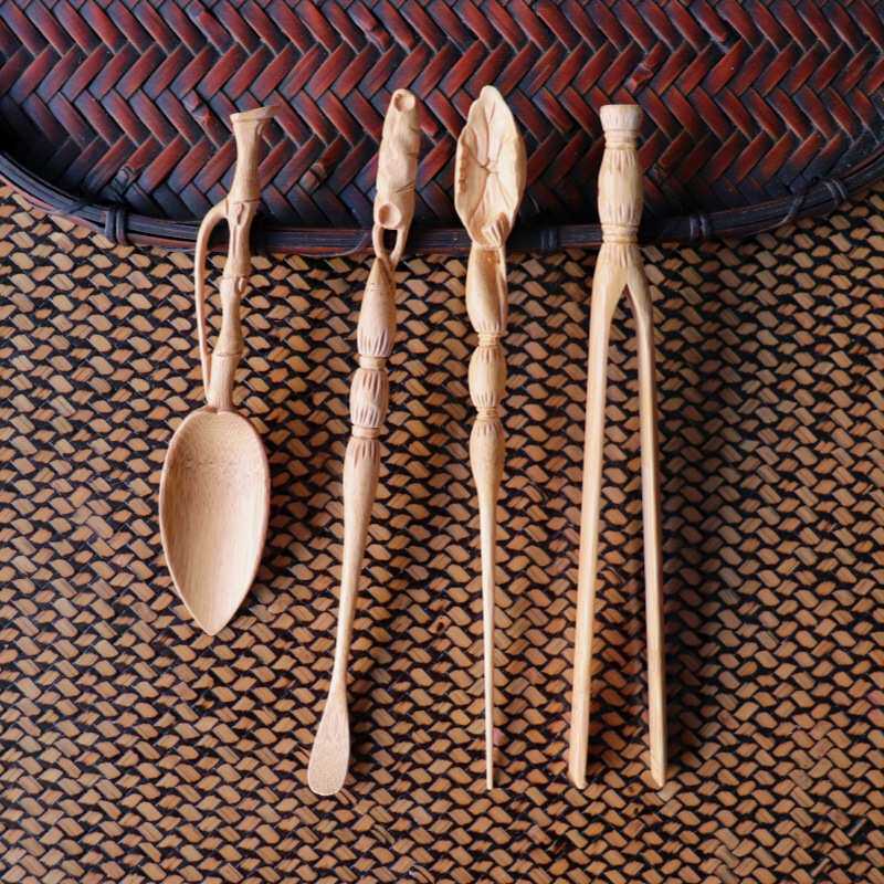 藕节竹子工艺品茶勺茶道套装茶夹茶杯夹子镊子四件套竹茶具制品