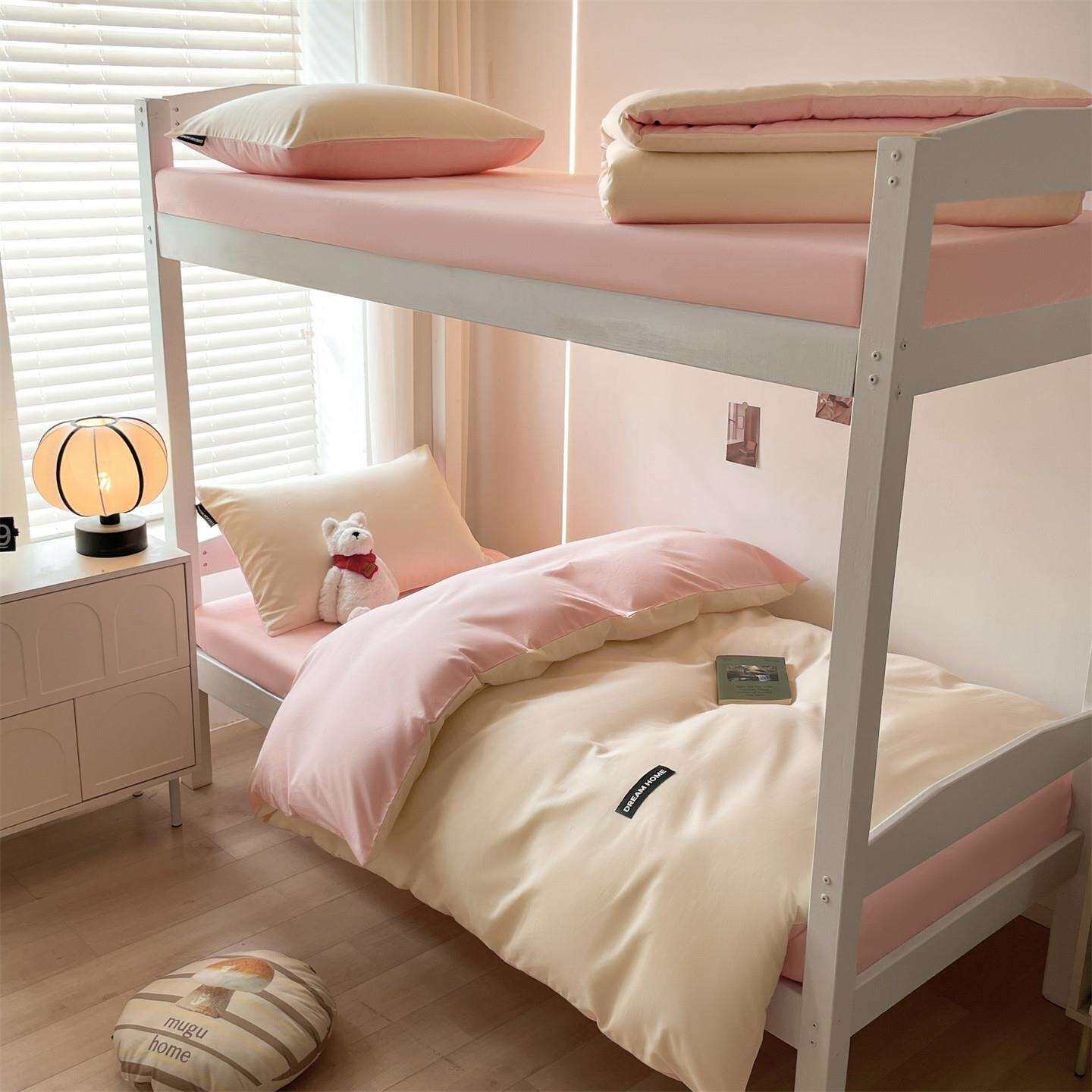 纯棉学生宿舍床上三件套少女心寝室专用简约全棉单人床单被套床笠