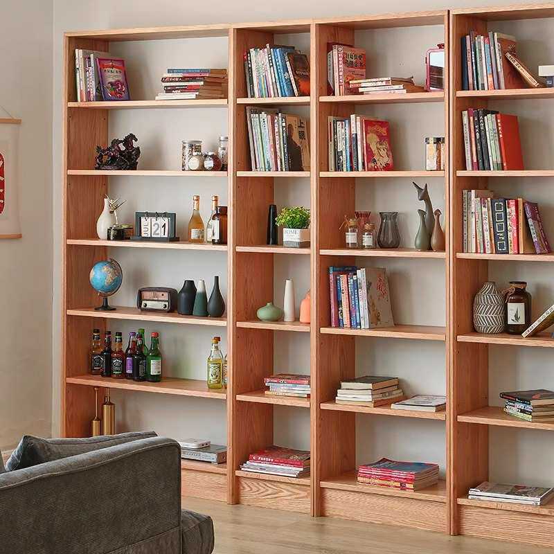 实木组合大书柜原木红橡木樱桃木简单隔断书架收纳置物架整墙