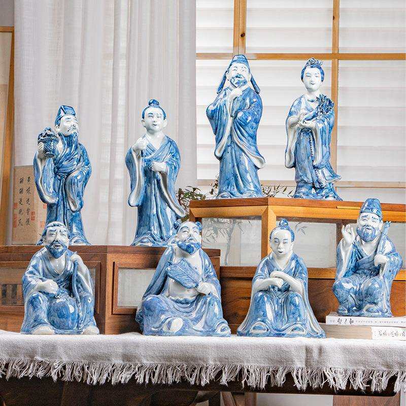 雨彤景德镇手工青花瓷八仙过海陶瓷人物仿古雕塑瓷陶瓷摆件装饰品