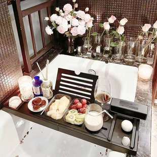 浴缸置物架不锈钢竹制防滑多功能浴室浴盆木桶泡澡收纳支架卫陵澈