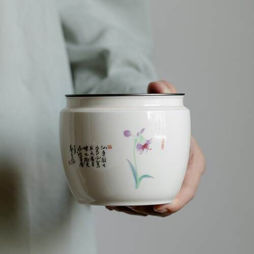 卓方杏白釉建水陶瓷家用茶渣存放罐茶道配件茶盂水盂壶承茶水桶缸