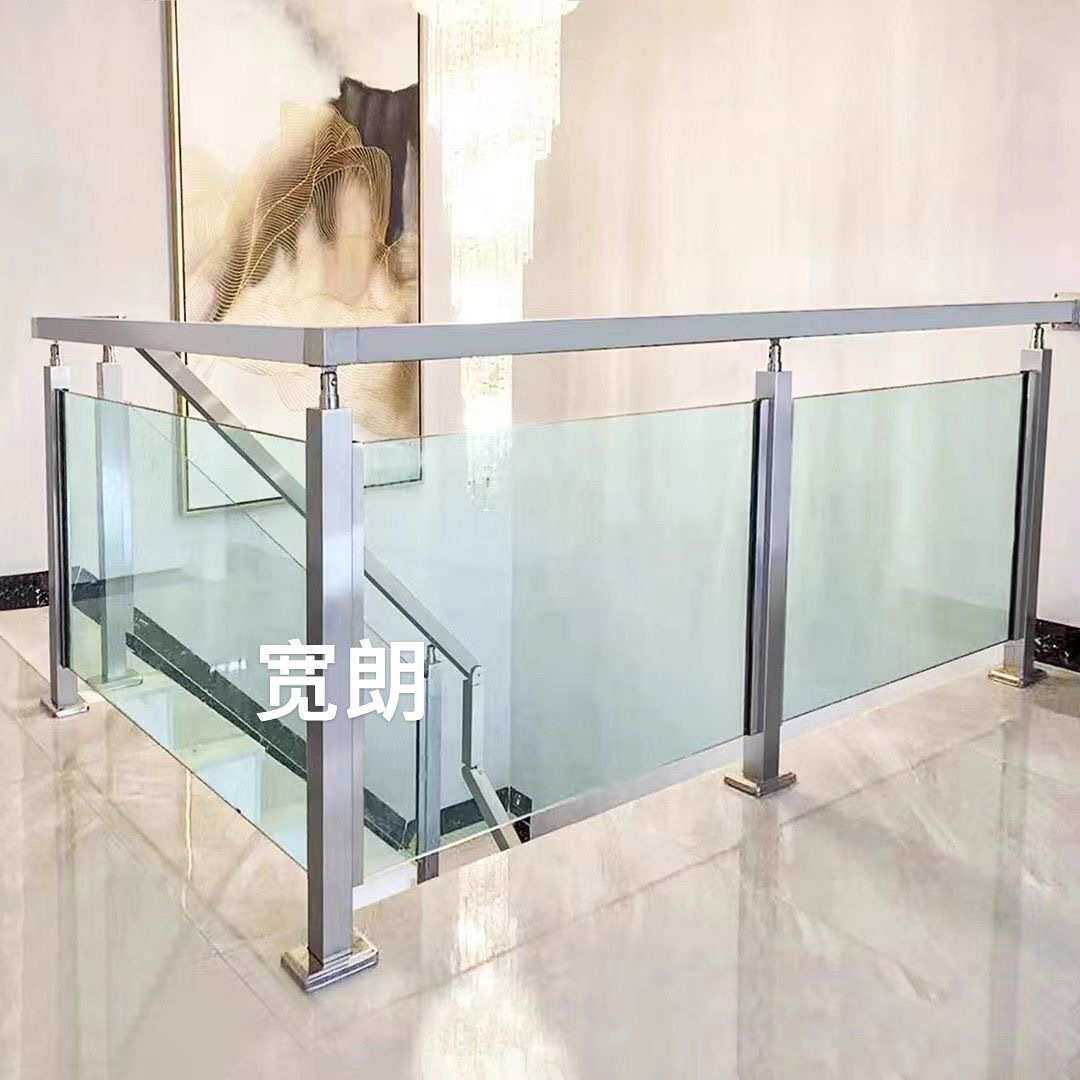 不锈钢立柱免打孔挂玻璃卡槽楼梯扶手阳台护栏方管立柱 烤漆立柱