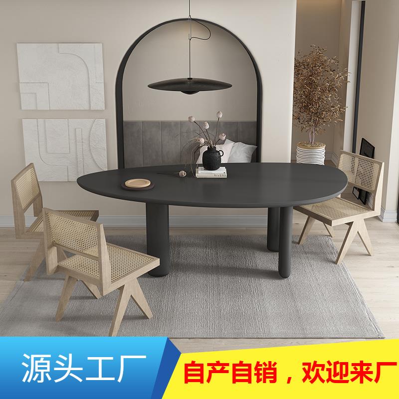 北欧实木餐桌异性电脑桌书桌简约现代办公长桌椭圆形书桌洽谈桌子