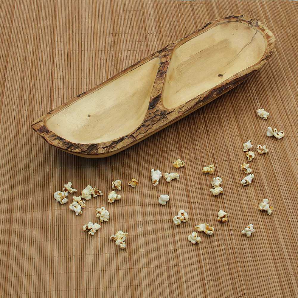 芒果木果盘 两格带树皮坚果收纳盘 泰式家居木制工艺品