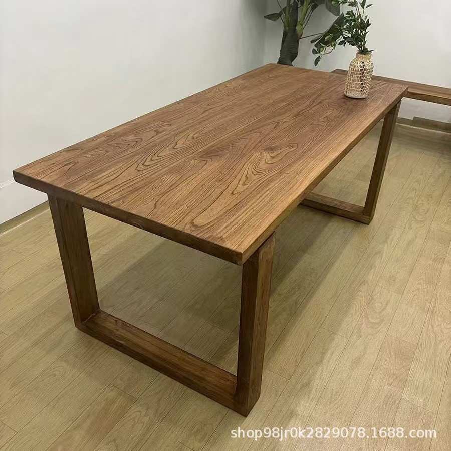 老榆木饭桌家用大板桌餐桌看书学习桌办公桌子餐桌实木工作台