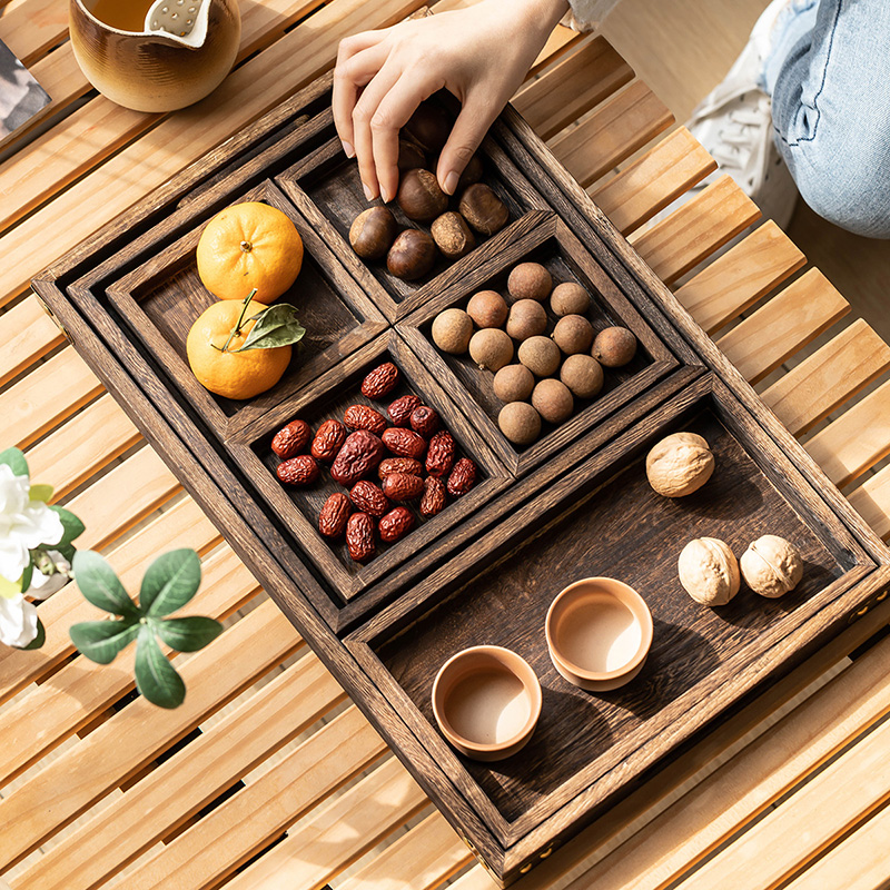 中式木质托d盘围炉煮茶配件点心下午茶点盘糕点零食小吃干果水果