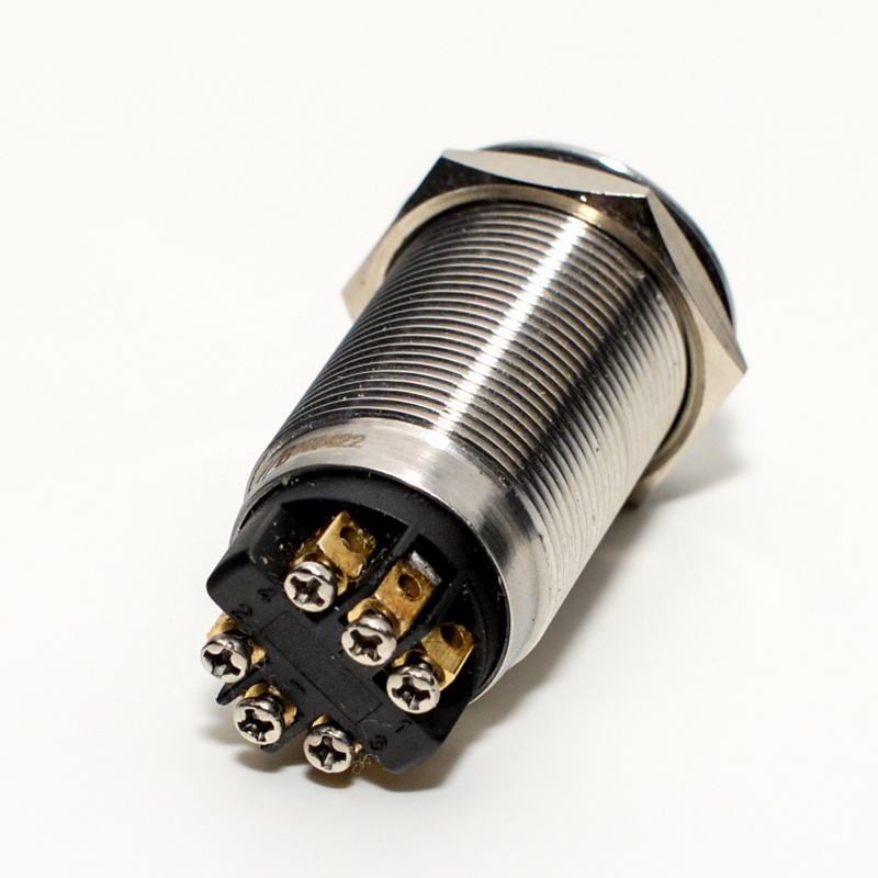 不锈钢19mm金属按钮开关自锁复位带环形LED灯螺丝脚1开1闭防溅水