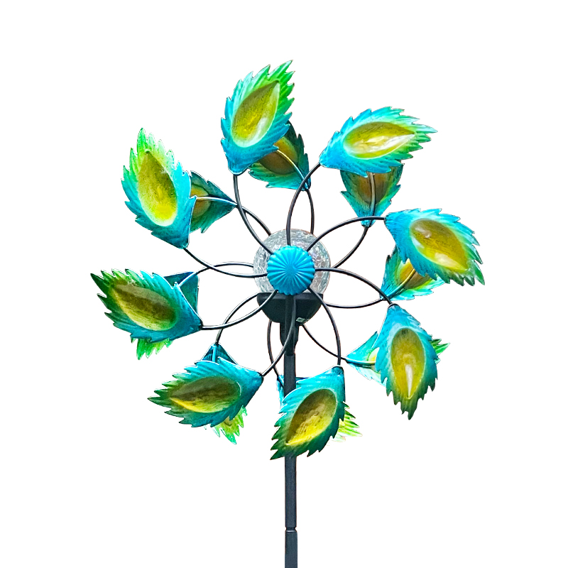 花园装饰铁艺风车旋转摆件庭院别B墅露台户外布置造景七彩太阳能