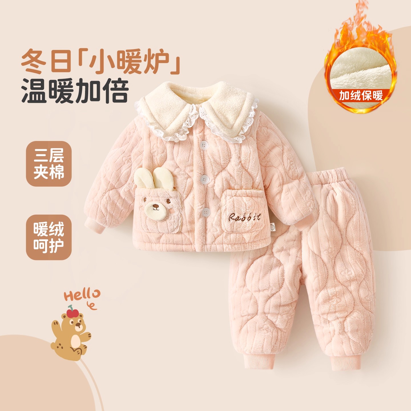 宝宝睡衣加绒加厚保暖衣儿童家居服婴幼儿套装男童女童省服珊瑚绒