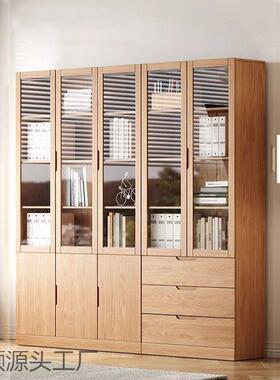 TXP1全实木橡木书柜书架家用带玻璃门原木风现代北欧落地公室文件