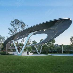 异形不锈钢廊架公园小区广场农村长廊带休息椅钢结构工程图纸深化