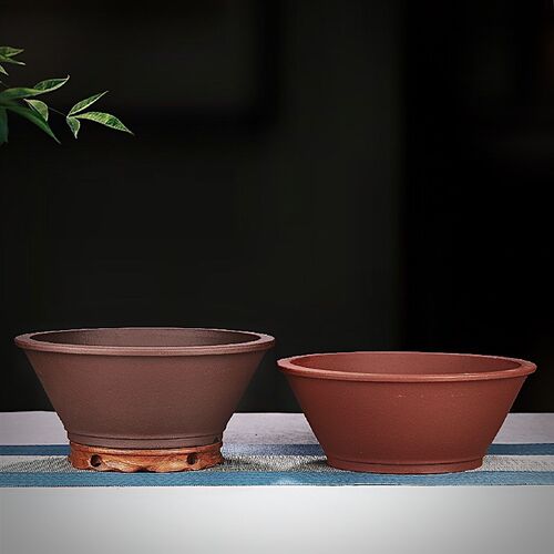 高端紫砂花盆圆形k斗笠盆景盆多肉菖蒲金弹子提根文竹内门竹陶瓷