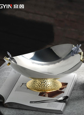 蝶恋果盆b装饰品样板房客厅茶几餐桌镜面不锈钢碗枫叶轻奢风摆件